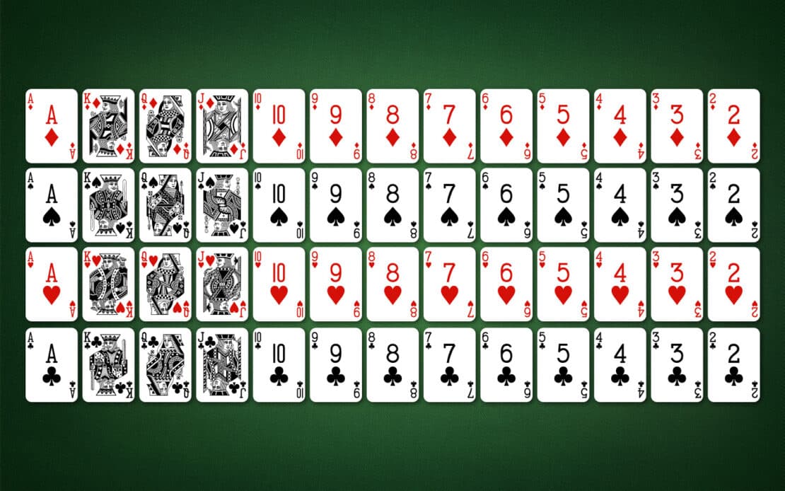 Blackjack: 52 cards of the American deck in four suits