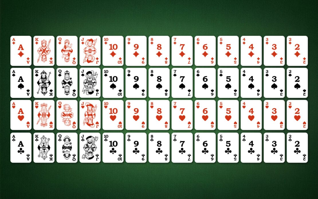 Bridge: 52 playing cards - 13 ranks in four suits each